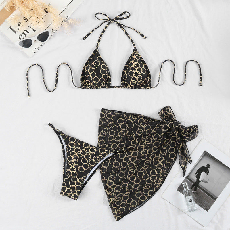 Damen Triangel-Bikini mit hochwertigem Bindeband und modischer Wickelrock-Optik EB