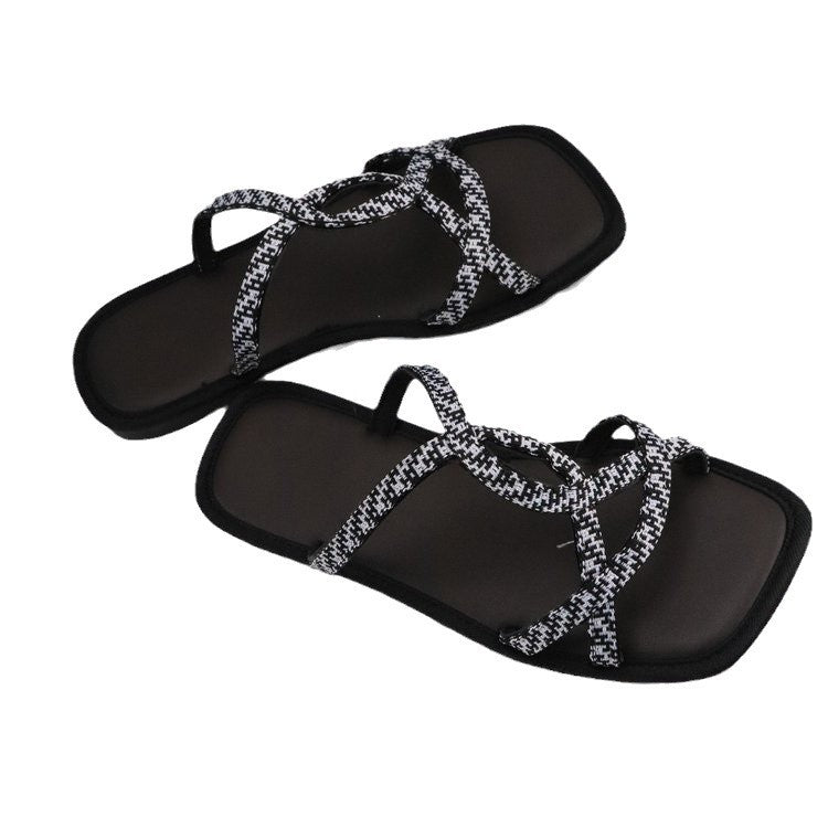 Damen Zehentrenner-Sandalen mit modischem Überkreuz-Design und ergonomischem Fußbett EB