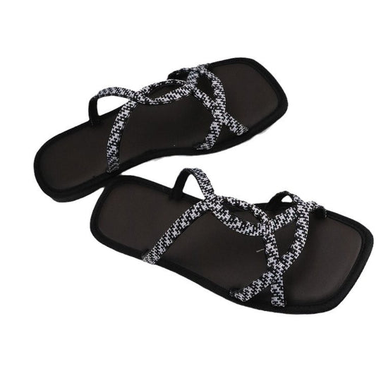 Damen Zehentrenner-Sandalen mit modischem Überkreuz-Design und ergonomischem Fußbett EB