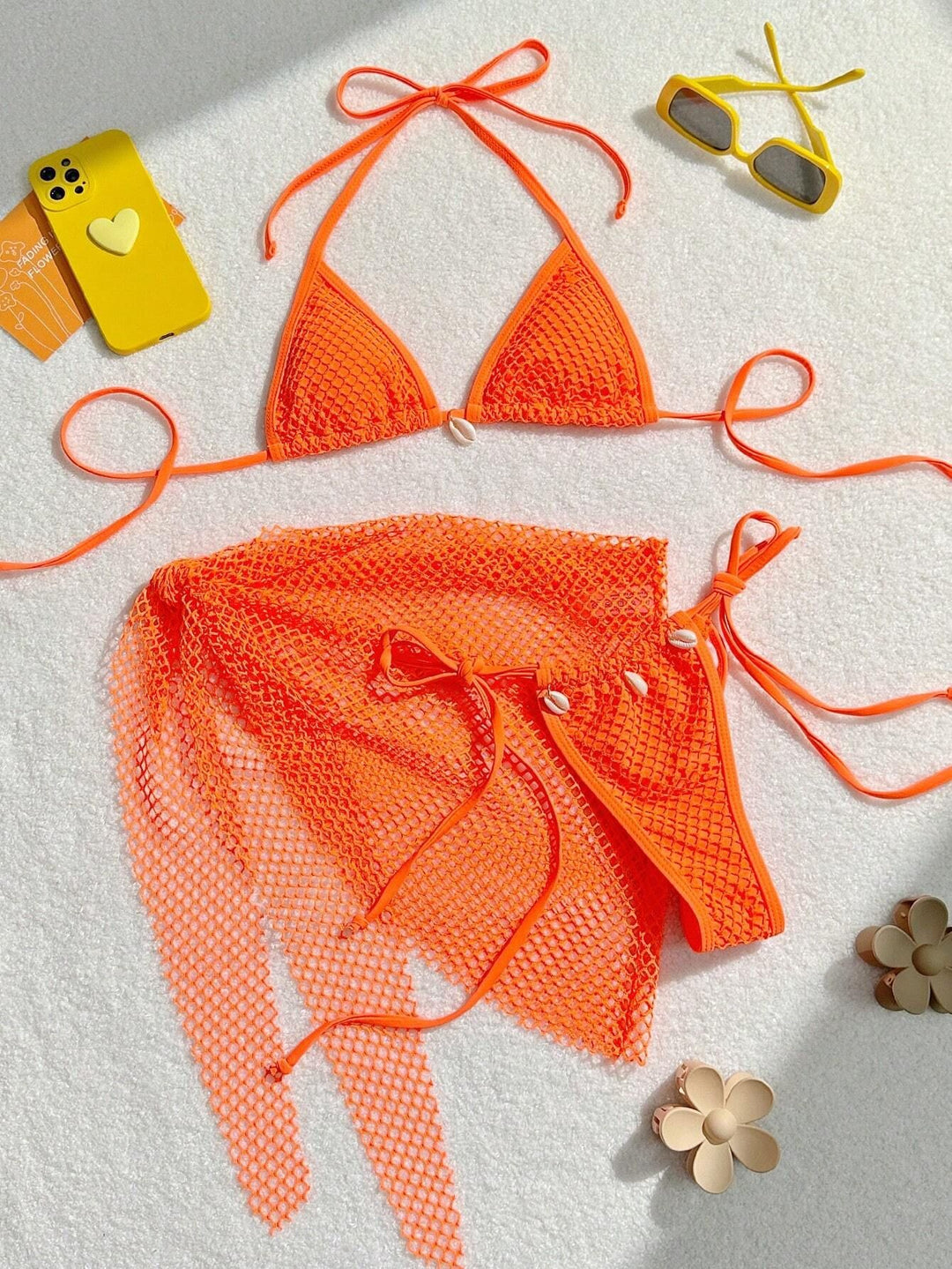 Damen Triangel-Bikini mit transparentem Netzgewebe und Schnürdetails EB