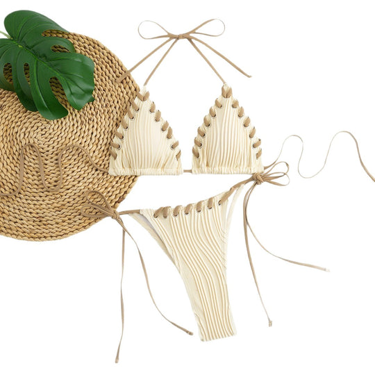 Damen Triangel-Bikini mit raffinierten Schnürdetails und moderner Rippstruktur EB