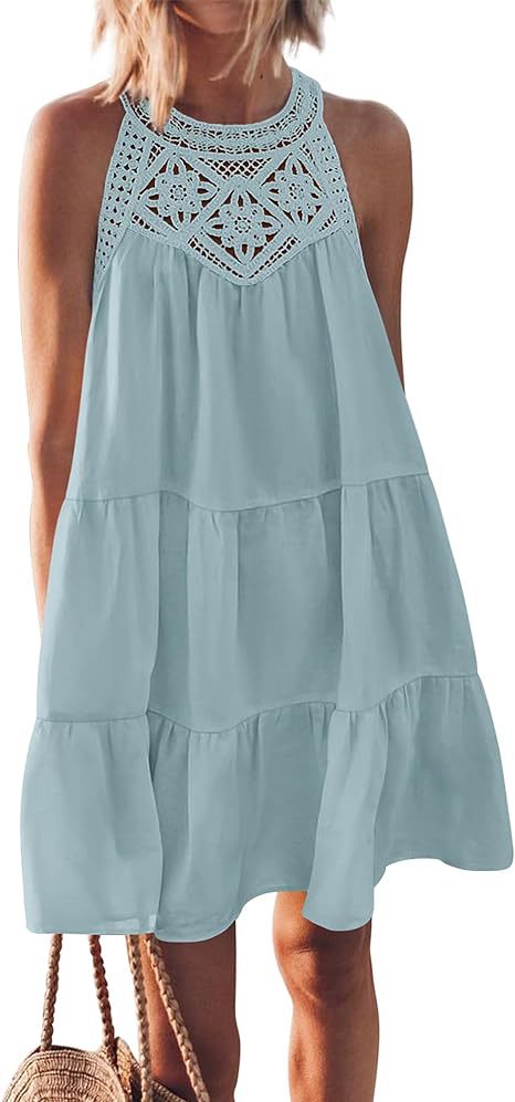 Damen luftiges Sommerkleid mit detaillierter Häkelspitze EB
