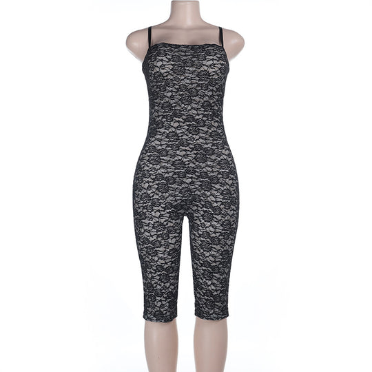 Damen Spitze Jumpsuit mit figurbetontem Schnitt und verstellbaren Trägern EB