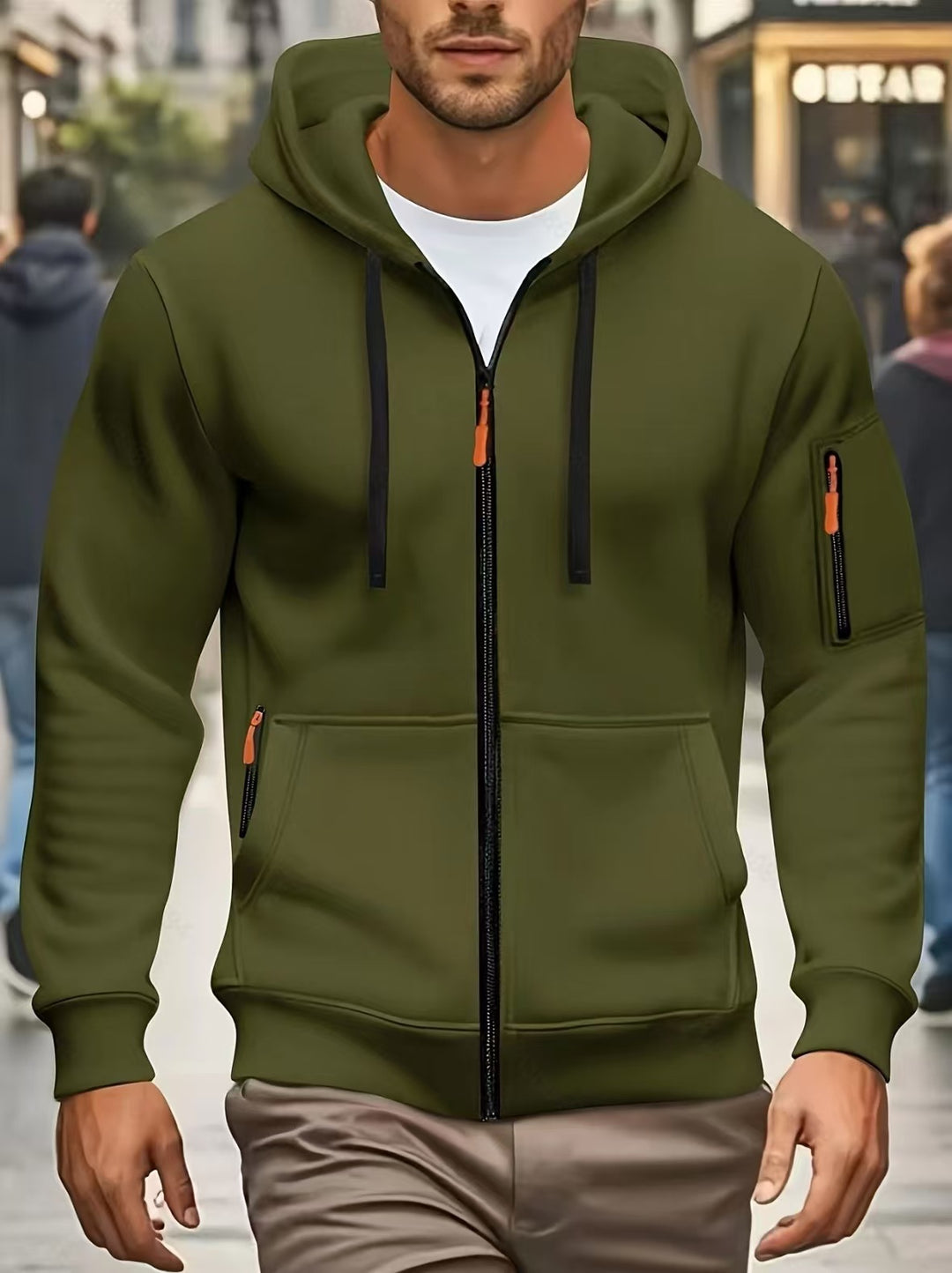 Herren nan funktionale Kapuzenjacke mit durchgehendem Reißverschluss, Ärmeltasche und elastischen Bündchen EB