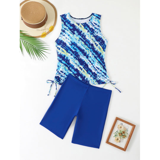Damen Tankini-Set mit modischem Raffung und sportlicher Shorts EB
