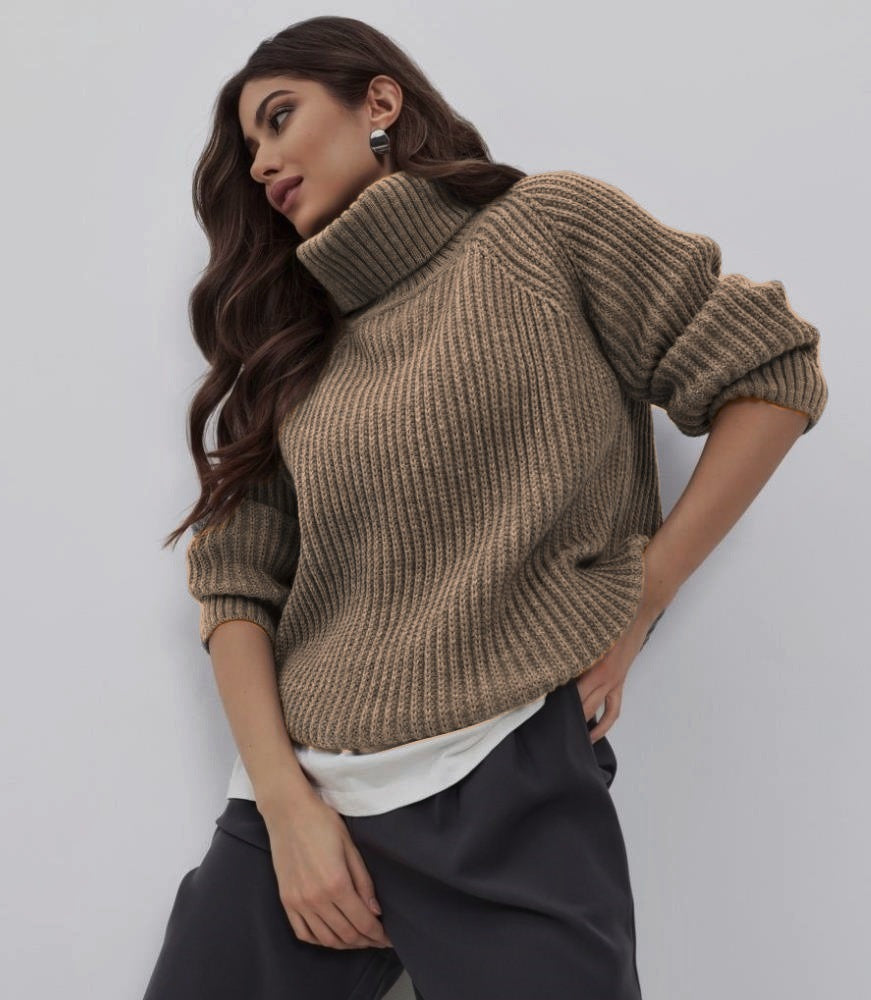 Damen Strickpullover mit hohem Kragen und strukturierter Maschenoberfläche EB
