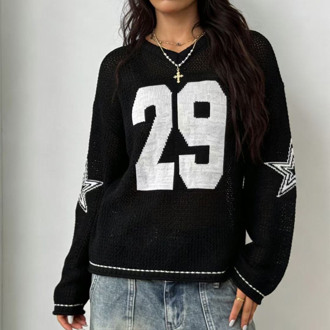 Damen lässiger Oversized Pullover mit grafischem Muster EB