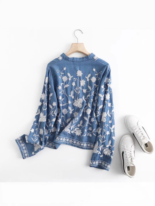 Damen gestickte Bluse mit feinen Rüschendetails EB