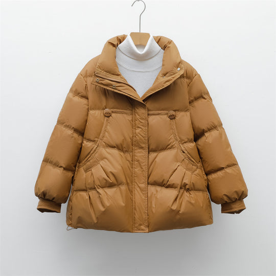 Damen voluminöse Winterjacke mit praktischen Taschen und hochschließendem Kragen EB