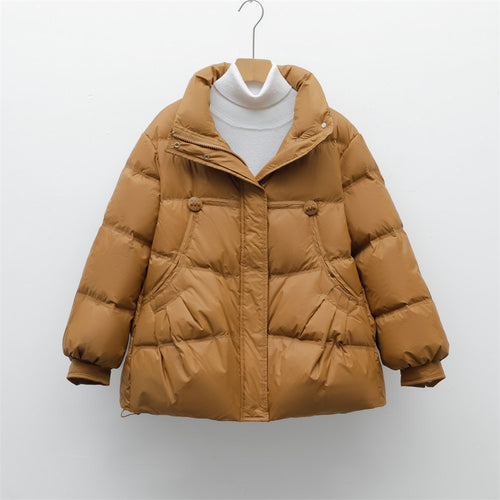 Damen voluminöse Winterjacke mit praktischen Taschen und hochschließendem Kragen EB