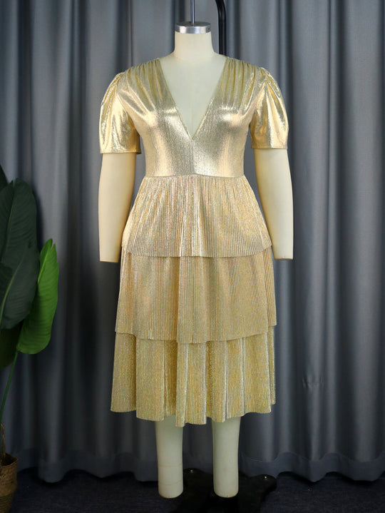 Damen Glänzendes Abendkleid mit voluminösem Rüschendesign EB