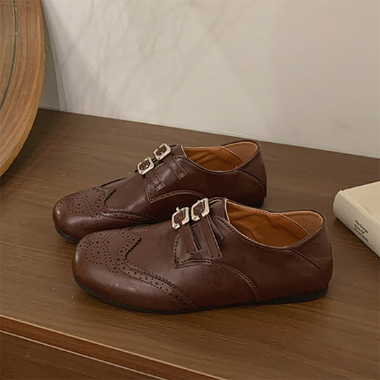 Damen Elegante und modische Schnürschuhe mit Doppelschnallen und perforiertem Obermaterial EB