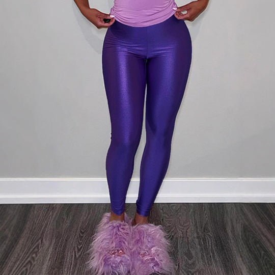 Damen Hochglänzende Fitness-Leggings mit hoher Taille und umfassendem Komfort EB