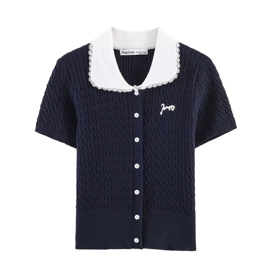 Damen Strickbluse mit eleganter Kragenverzierung EB