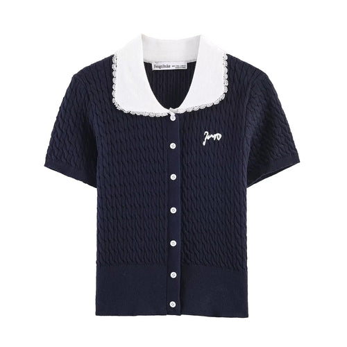 Damen Strickbluse mit eleganter Kragenverzierung EB
