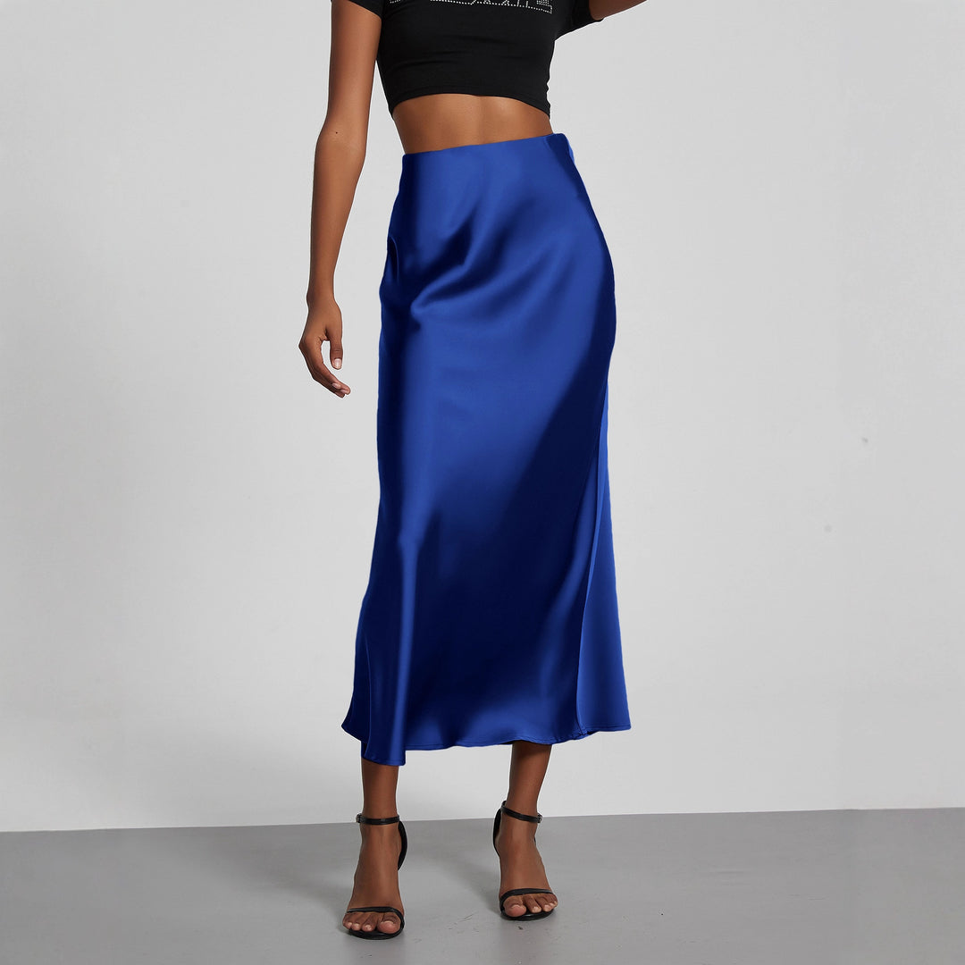 Damen Stilvolle Satin-Stretchrock mit hohem Bund und fließendem Schnitt EB