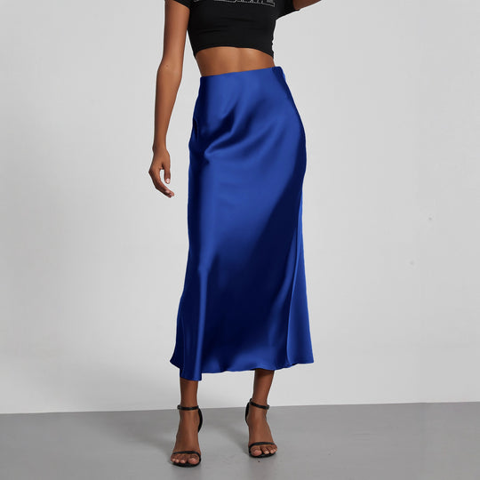 Damen Stilvolle Satin-Stretchrock mit hohem Bund und fließendem Schnitt EB