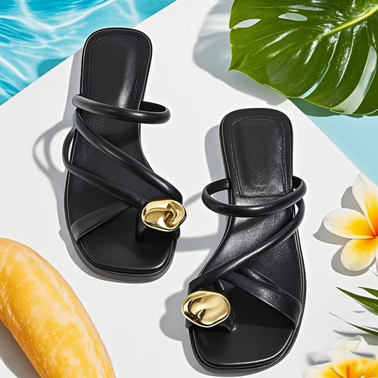 Damen Elegante Zehensteg-Sandalen mit geschmeidigem Riemendesign und luxuriösem Akzent EB