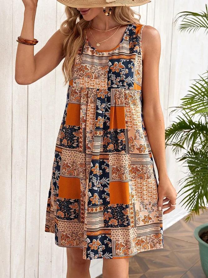 Damen Sommerkleid mit floralem Patchwork-Design EB