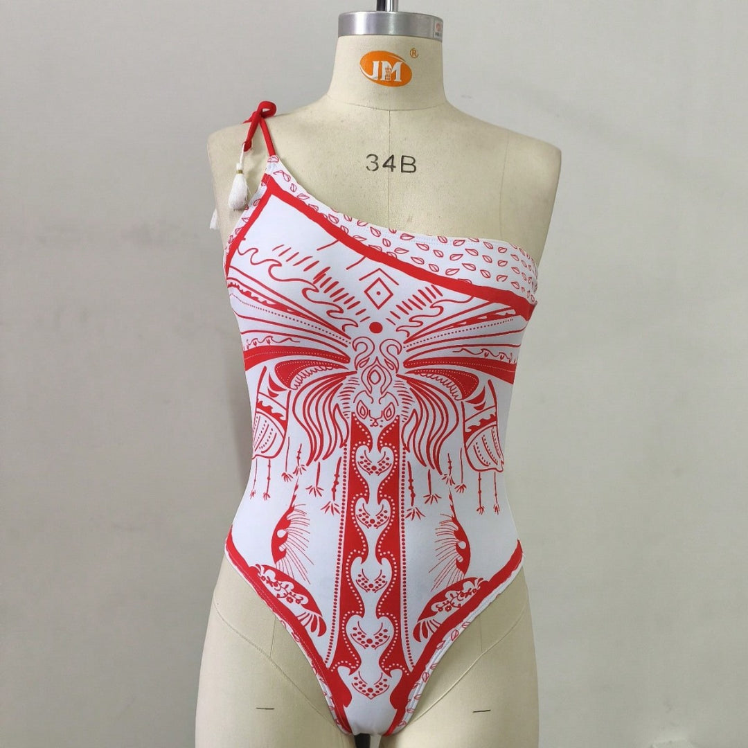 Damen Einseitiger Badeanzug mit verspieltem Design EB
