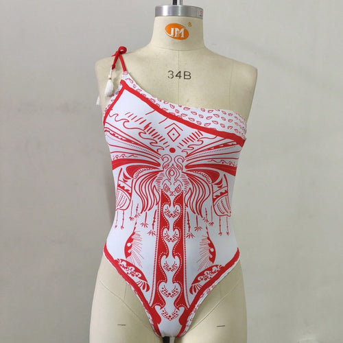 Damen Einseitiger Badeanzug mit verspieltem Design EB