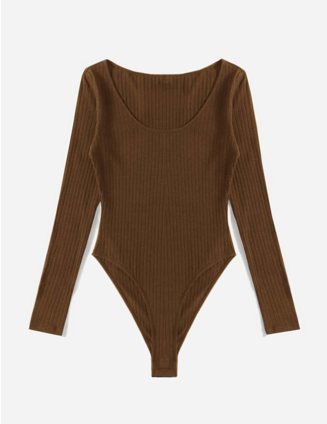 Damen Langarm-Bodysuit aus strukturierter Baumwolle EB