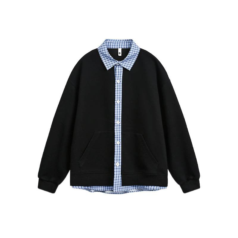 Damen Lässiger Oversized Kapuzenpullover mit Hemdkragen EB