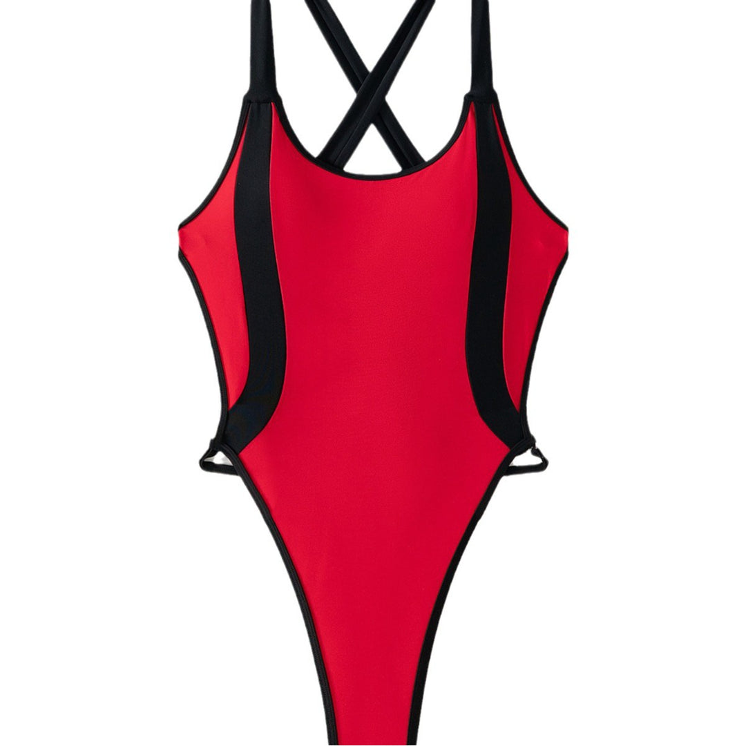Damen Sportlicher Einteiler mit hohem Beinausschnitt und stylishem Kontrast EB