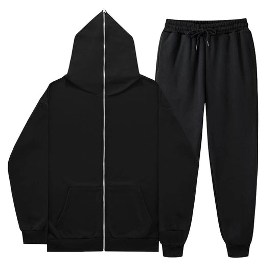 Unisex nan leichter French-Terry Zip-Hoodie und tapered Jogginghose Set mit Raglanärmeln, Kängurutasche und elastischem Komfortbund EB