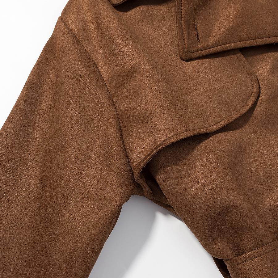 Damen Tragbare Wildleder-Trenchcoat mit Gürtel und großen Taschen EB