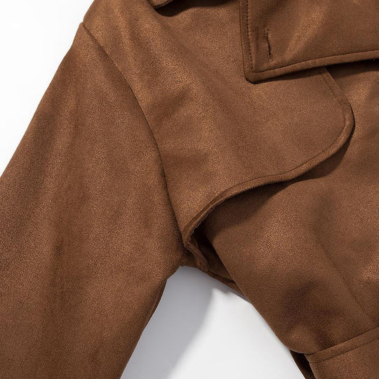 Damen Tragbare Wildleder-Trenchcoat mit Gürtel und großen Taschen EB
