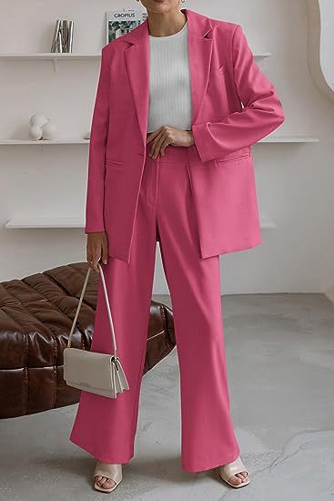 Damen nan Longblazer-Set mit kastiger Oversize-Silhouette, strukturierter Schulterpartie und hochtaillierter Palazzo-Hose EB