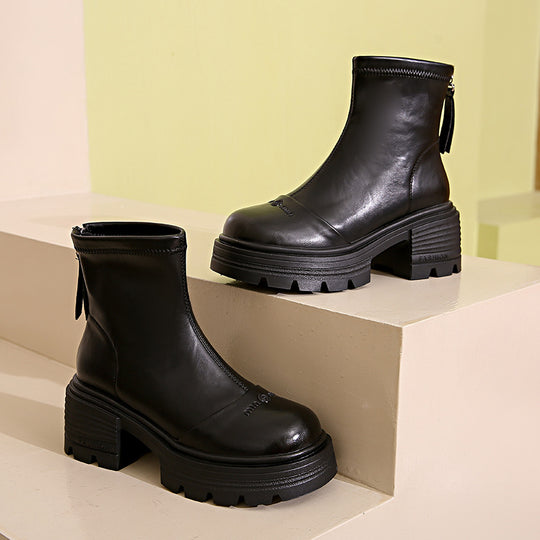 Damen modische Ankle Boots mit robustem Profil und praktischer Zipperöffnung EB