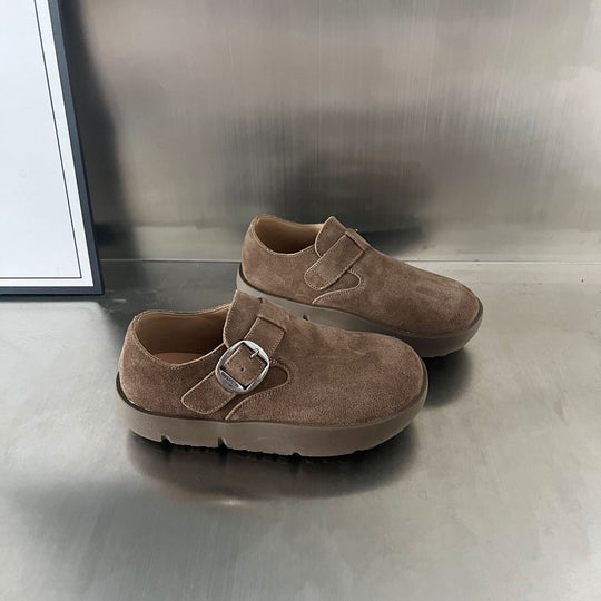 Damen Komfortable Wildleder-Clogs mit modischem Schnallenverschluss EB