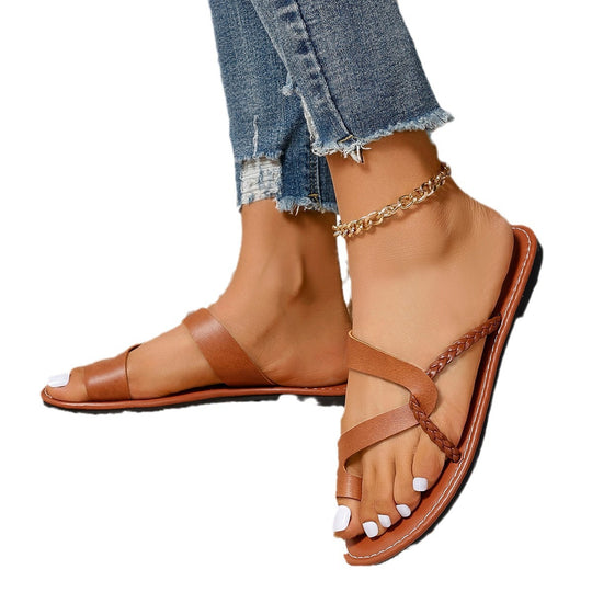 Damen Freizeitsandalen mit geflochtenem Riemen-Design und ergonomischer Sohle EB