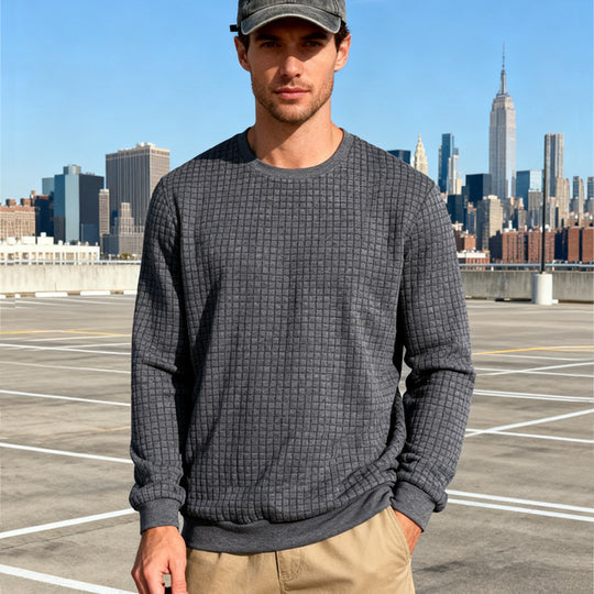 Herren nan strukturiertes Quadrat-Stepppullover mit Rundhals und elastischen Bündchen EB