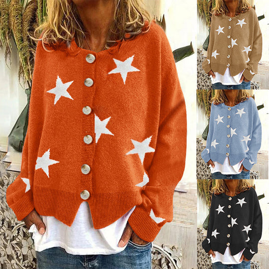 Damen Lockere Strickjacke mit Sternenmotiv EB