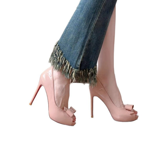 Damen offene High Heel Pumps mit eleganter Schleifenverzierung EB