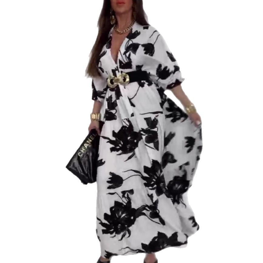 Damen Maxikleid mit raffiniertem Knopfdesign und floralem Druck EB