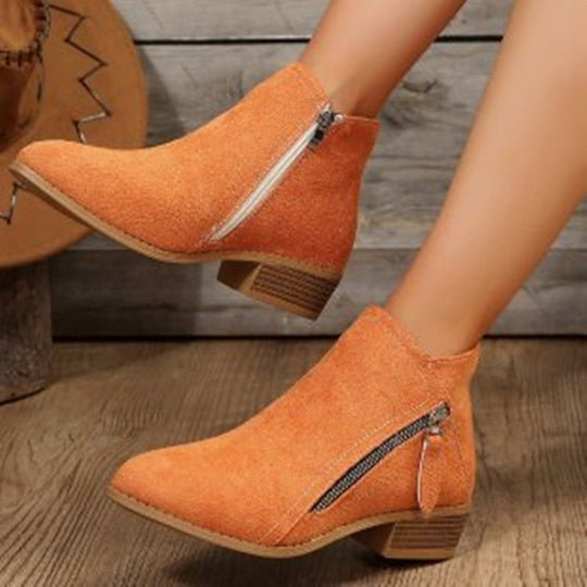 Damen Modische Kurz-Stiefeletten mit seitlichem Reißverschluss und weichem Obermaterial EB