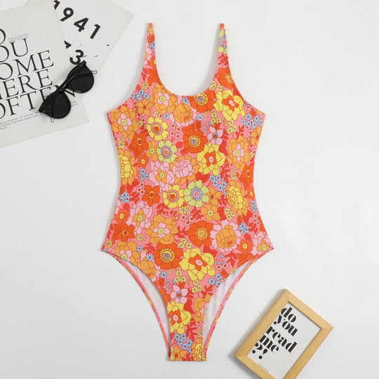 Damen Einteiliger Badeanzug mit floralem Muster und hohem Beinausschnitt EB