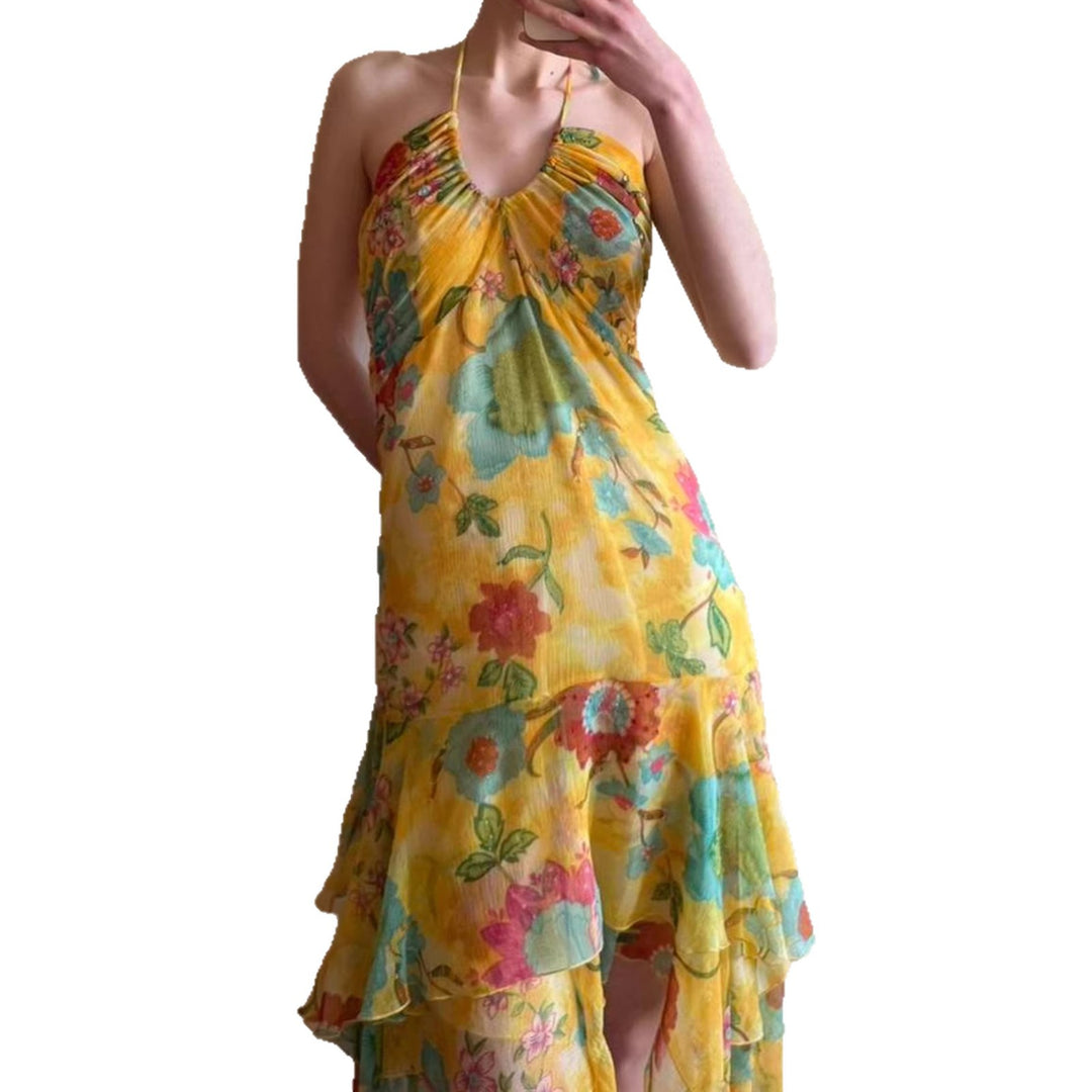 Damen Maxikleid mit floralem Lagenlook und Spaghettiträgern EB