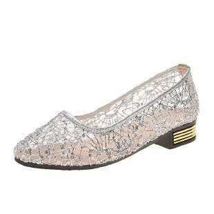 Damen elegante Ballerinas mit glitzernder Spitze und geschmackvollem Absatz EB