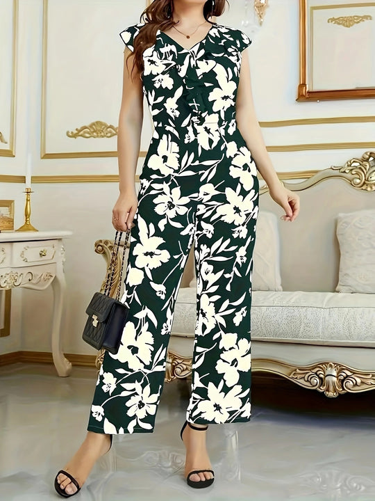 Damen Elegantes Maxikleid mit floralem Design und Rüschendetails EB