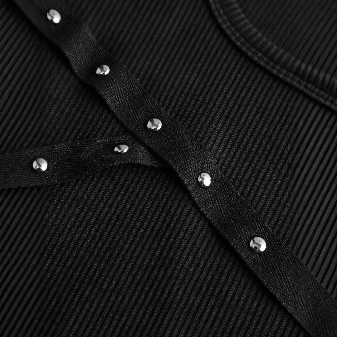 Damen modisches und figurbetontes Oberteil mit Rüschendetails und Nieten EB
