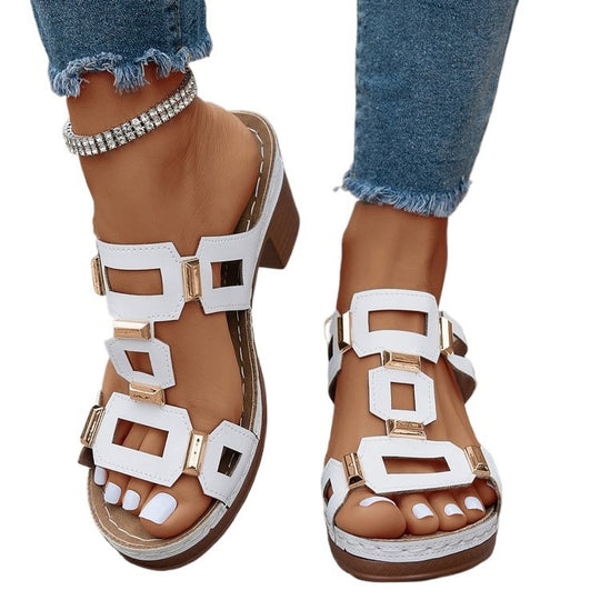 Damen Absatzsandalen mit modischem Riemendesign und verzierten Elementen EB