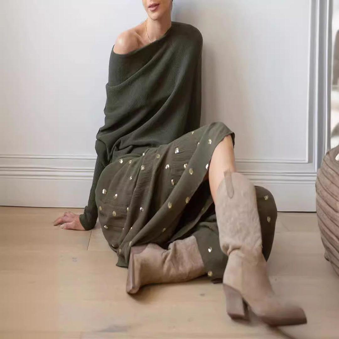 Damen Oversized Pullover mit asymmetrischem Schnitt und weitem Kragen EB
