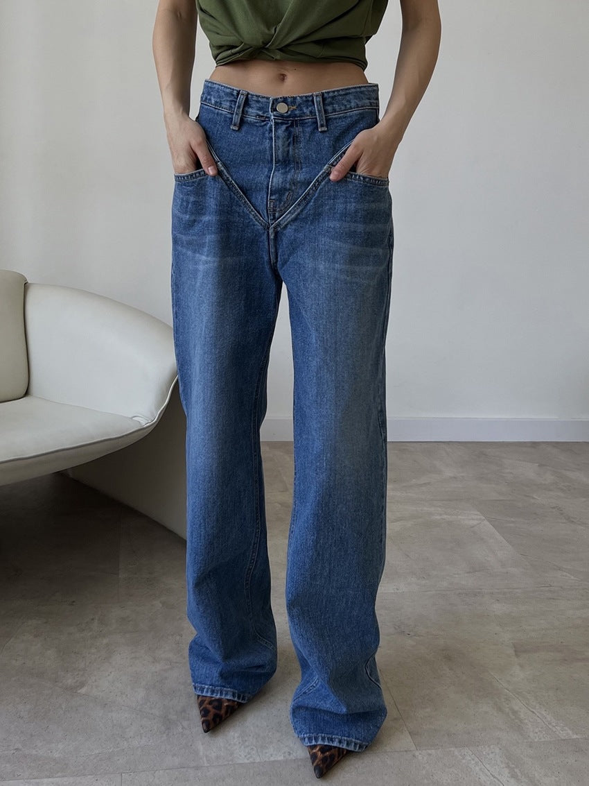 Damen Hoch geschnittene Jeans mit weitem Bein EB