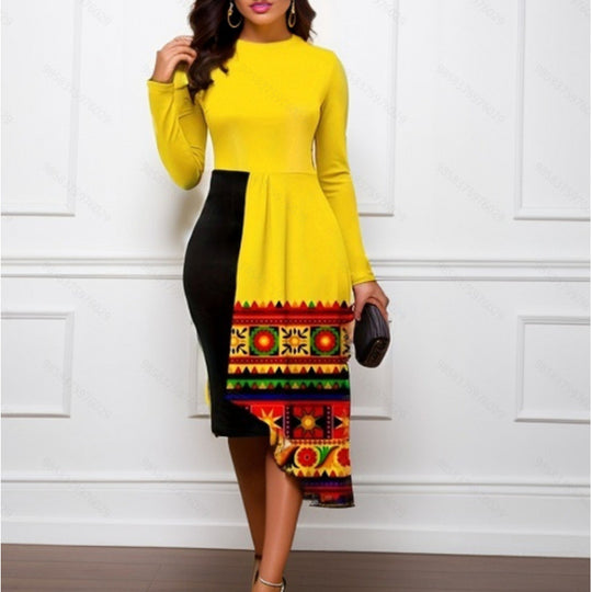 Damen Asymmetrisches Kunstkleid mit modernen Linien EB