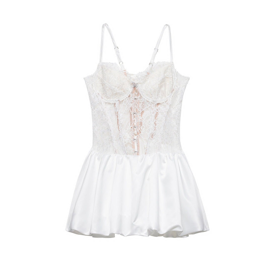 Damen Spitzen-Nachtkleid mit hochwertiger Satin-Rockpartie EB